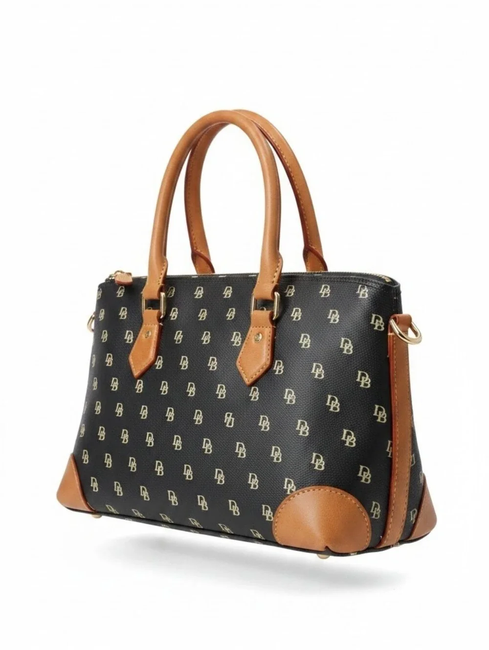 Dooney & Bourke Brown & Gold Monogram Satchel Handbag